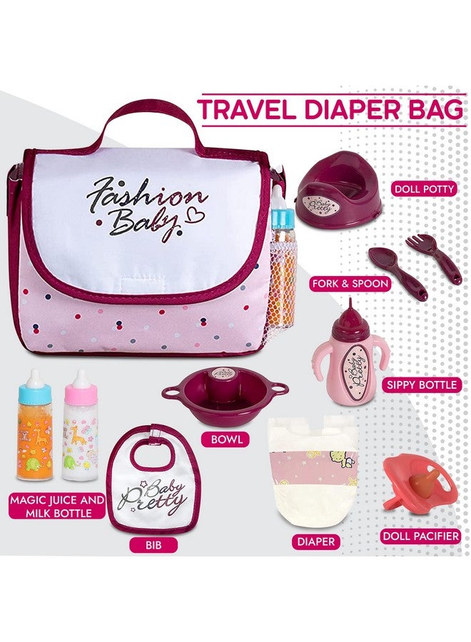 fash n kolor Fash N Kolor - Complete Baby Doll Changing Travel Diaper Bag with Baby Doll Accessories Set -Including 2 Magic Bottles, Pacifier, Pamper and lot more Accessories for your Baby Doll Bag  - Image 5