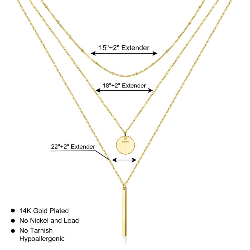 Vjoypro Layered Initial Necklaces for Women, 14K-Gold-Plated Initial T Letter Alphabet Coin Pendant Y-Necklaces Necklace Dainty Layering Bar Long Necklace Trend Jewelry Gifts - Image 5