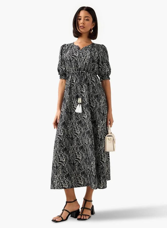 سبلاش فيڤ فستان نسائي بدون أكتاف بطبعة تجريدية مع أربطة