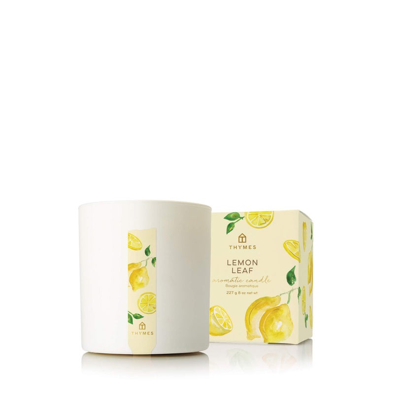 Thymes Lemon Leaf Candle - 8 Oz - Scented Candle for a Fresh Home Fragrance - Aromatherapy Candle in Glass Jar - Matte White Jar - Image 1