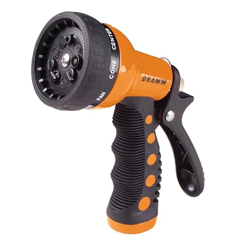 Dramm® Revolver Heavy Duty 9-Pattern Garden Hose Nozzle – Adjustable Metal Spray Gun with Thumb-Control Flow & Ergonomic Grip – Orange - Image 1