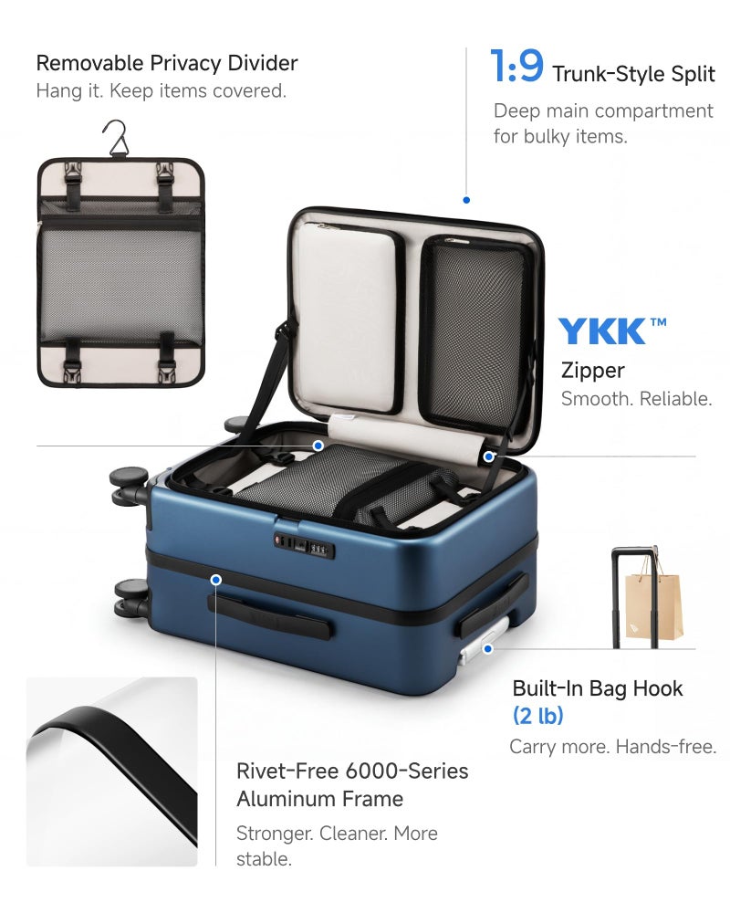 LUGGEX Carry On Luggage Top Opening, FLA Aluminum Frame Trunk Style Luggage, Polycarbonate Hard Shell Suitcase (FX-Enhance, Charcoal Metallic, 20 Inch, 38L) - Image 2