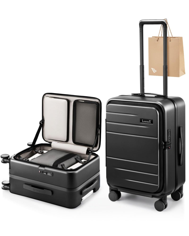 LUGGEX Carry On Luggage Top Opening, FLA Aluminum Frame Trunk Style Luggage, Polycarbonate Hard Shell Suitcase (FX-Enhance, Charcoal Metallic, 20 Inch, 38L) - Image 1