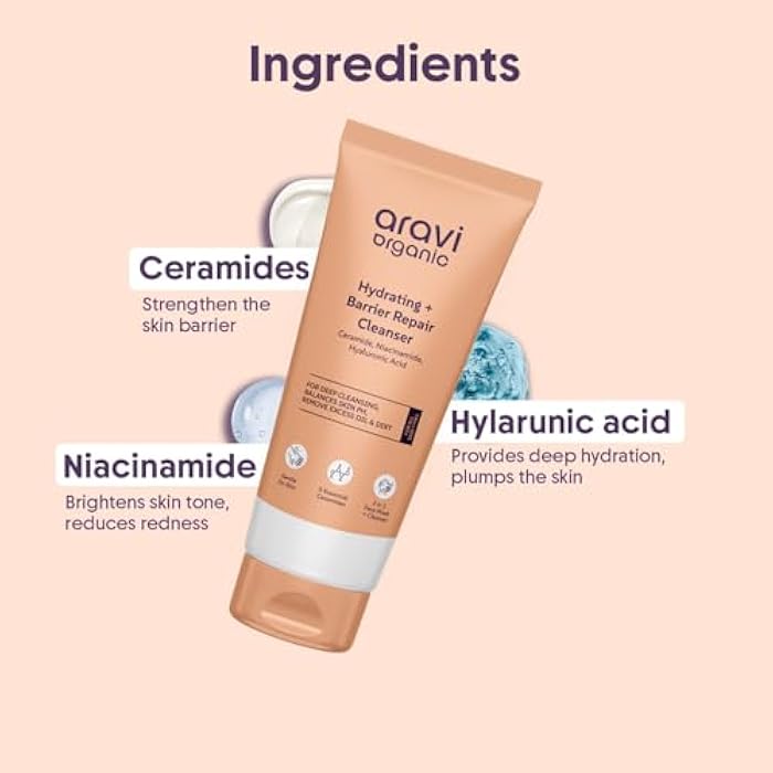 Aravi Organic Barrier Repair Combo | Moisturizer & Cleanser | Restores Skin Barrier, Hydrates & Soothes | pH-Balanced, Non-Comedogenic & Fragrance-Free | For Dry & Sensitive Skin - Image 3