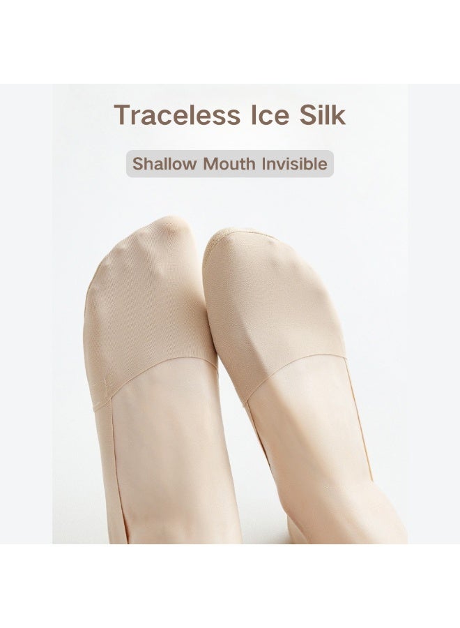 ماكدو 5 أزواج جوارب صيفية قصيرة، جوارب حريرية ثلجية، جوارب قطنية ضحلة رقيقة غير مرئية من الأسفل، جوارب غير قابلة للانزلاق ومضادة للكعب (لون البشرة) - Image 2