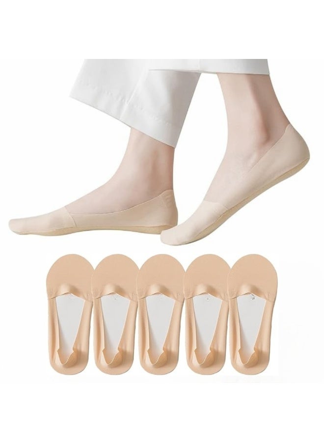 ماكدو 5 أزواج جوارب صيفية قصيرة، جوارب حريرية ثلجية، جوارب قطنية ضحلة رقيقة غير مرئية من الأسفل، جوارب غير قابلة للانزلاق ومضادة للكعب (لون البشرة) - Image 1