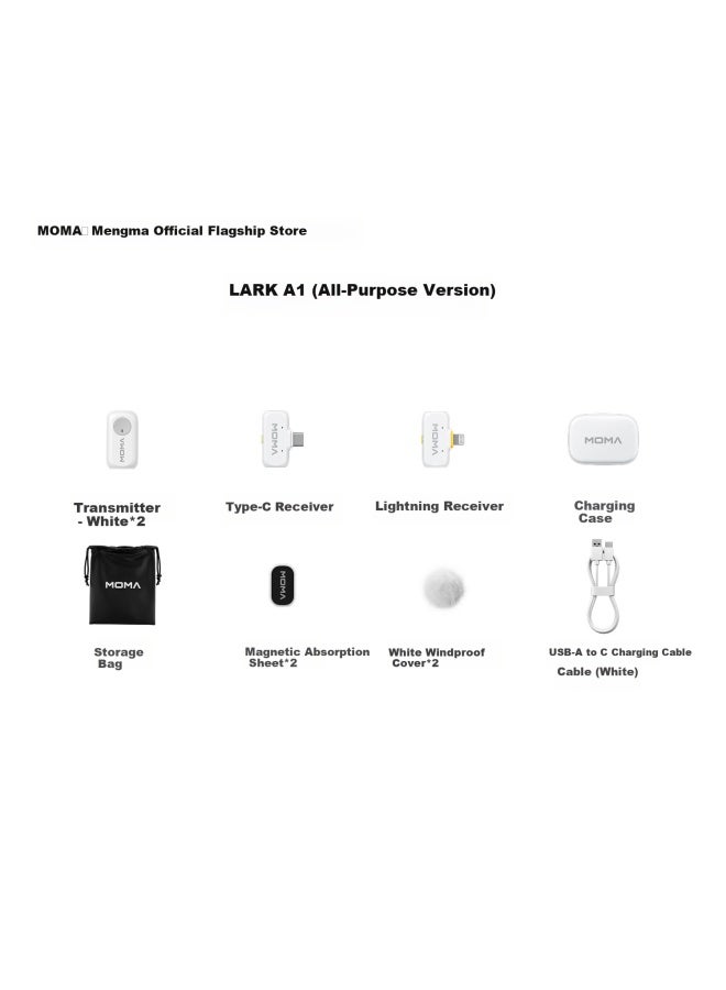 MOMA Mengma Lark A1 Wireless Lavalier Microphone, Mobile Microphone, Moma Mengjia A1 Dual-channel Microphone, Smart Noise Reduction, Dopamine Mini Interview And Filming Audio Recorder - Image 1