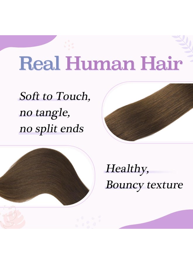 sindra Clip in Hair Extensions 16inch 100g 6pcsHuman Hair Extensions Clip ins Medium Brown Straight Soft Full Head 4 16in - Image 4