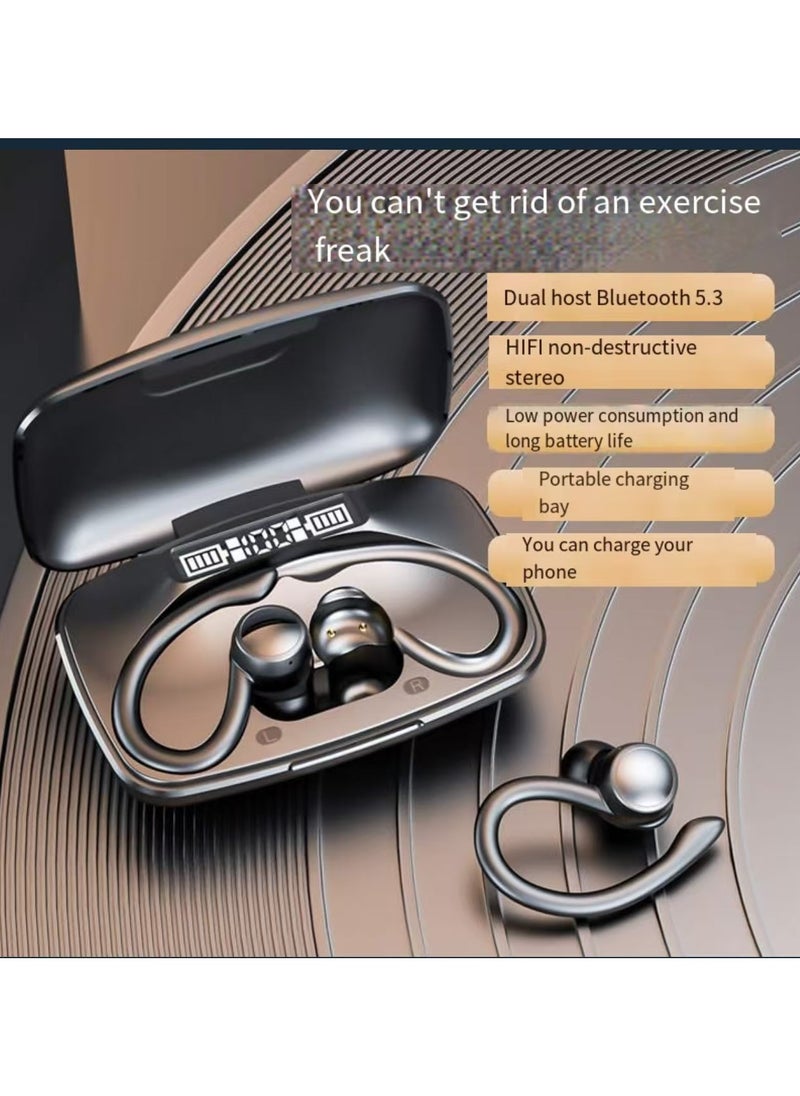 Neutral T82 Ear Hanging True Wireless Bluetooth 5.3 Earphones Low Latency Fast Charging IP54 Waterproof Black Charging Box Earphones  - Image 1