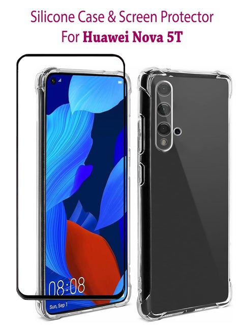Silicone Case Cover With Tempered Glass Screen Protector For Huawei Nova 5T