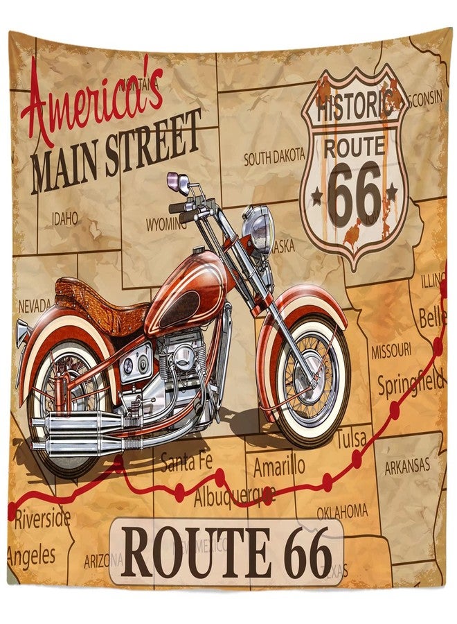 Loccor Vintage Route 66 Motorcycle Tapestry Historic Route 66 Map Old Fashioned Motorcycle Road Trip Journey Wall Hanging for Home Bedroom Living Room Decor 80''x60'' - Image 2