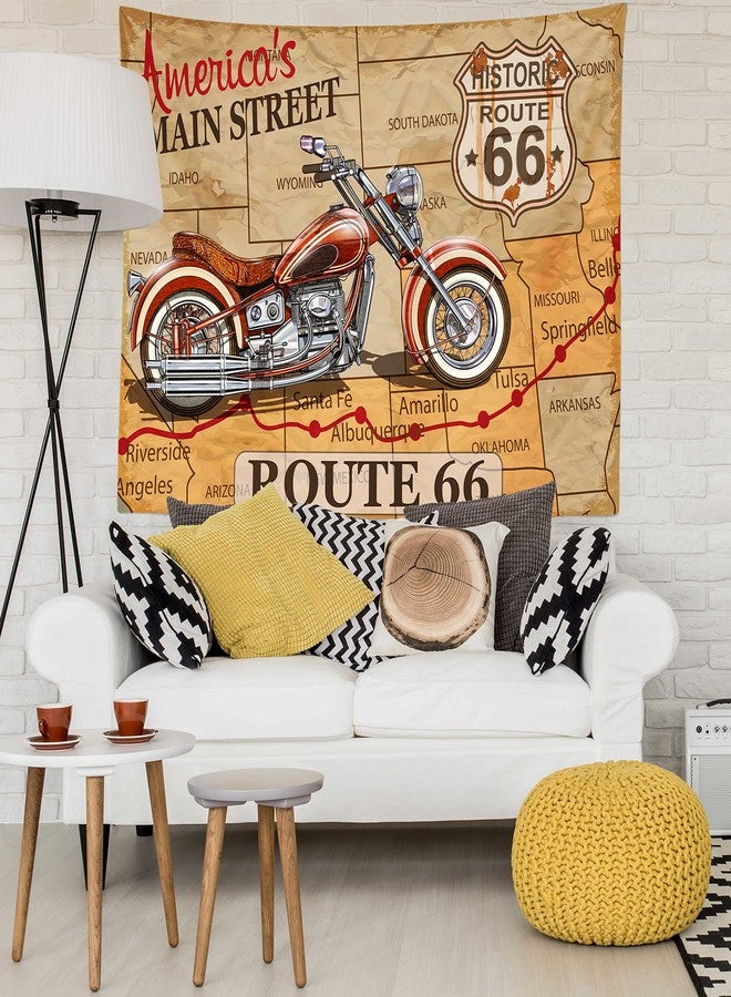 Loccor Vintage Route 66 Motorcycle Tapestry Historic Route 66 Map Old Fashioned Motorcycle Road Trip Journey Wall Hanging for Home Bedroom Living Room Decor 80''x60'' - Image 4