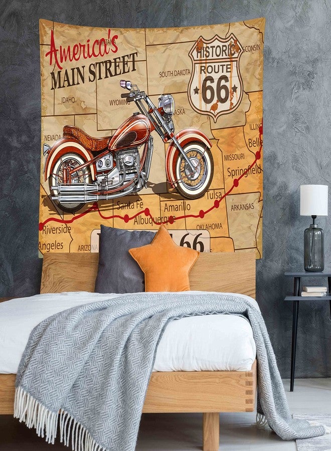Loccor Vintage Route 66 Motorcycle Tapestry Historic Route 66 Map Old Fashioned Motorcycle Road Trip Journey Wall Hanging for Home Bedroom Living Room Decor 80''x60'' - Image 3