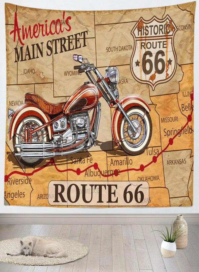 Loccor Vintage Route 66 Motorcycle Tapestry Historic Route 66 Map Old Fashioned Motorcycle Road Trip Journey Wall Hanging for Home Bedroom Living Room Decor 80''x60'' - Image 1