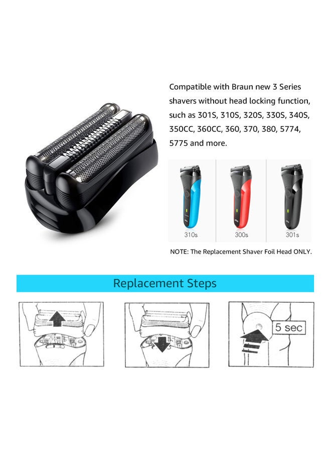 Loquat Replacement Shaver Foil Head for Braun 21B, Braun 3 series, such as 301S, 310S, 320S, 330S Black/Silver - Image 4
