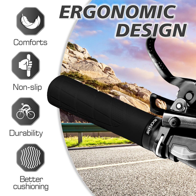 BUCKLOS Single Lock on Bike Handlebar Grips - Mountain Bike MTB Handle Bar Grips Anti-Slip Bicycle Handle bar Grips for MTB, BMX, Scooter, Beach Cruiser, Folding Bike - Image 4