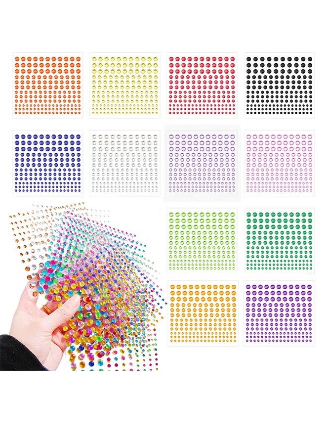 مجموعة ملصقات أحجار الراين والأحجار الكريمة 1980+ المثالية - 12 ورقة ذاتية اللصق مع أحجار كريمة لامعة متعددة الألوان، مثالية لفن الأظافر، ومكياج الجسم، والعطلات، والعديد من الحرف اليدوية. - Image 1
