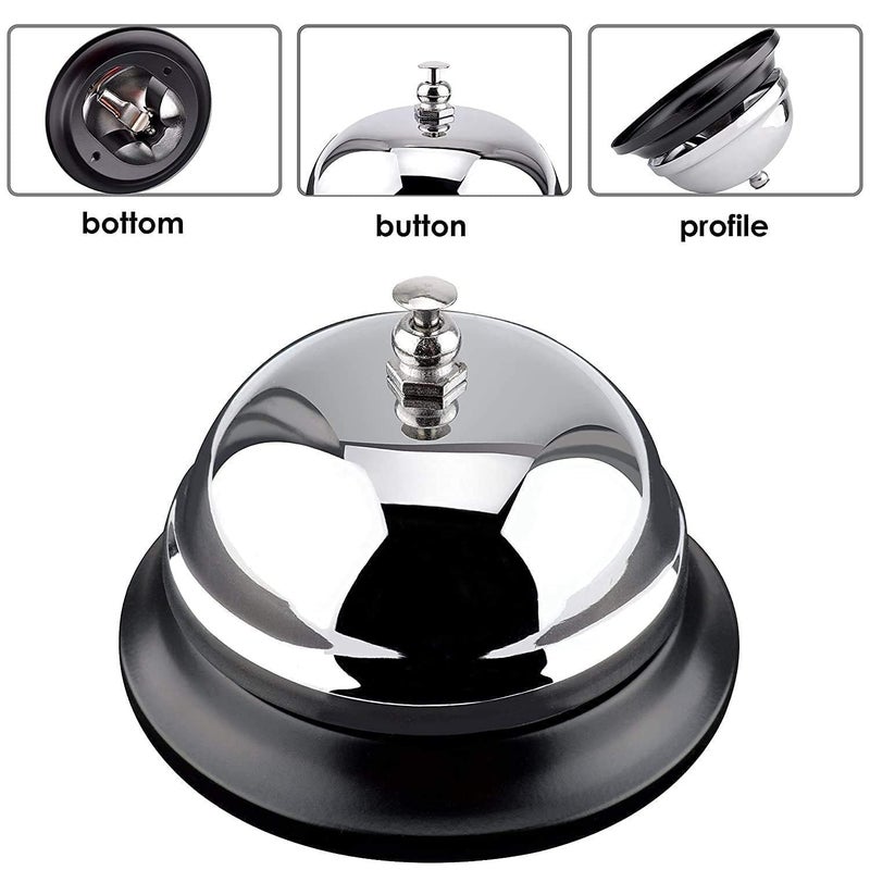 KRYTONEReception Call Bell Ring Desk Bell Offers up The Classic Sound Metal Call Bell for Hotels Schools Restaurants Reception Areas Hospitals Warehouse Silver Pack of 2 - Image 3