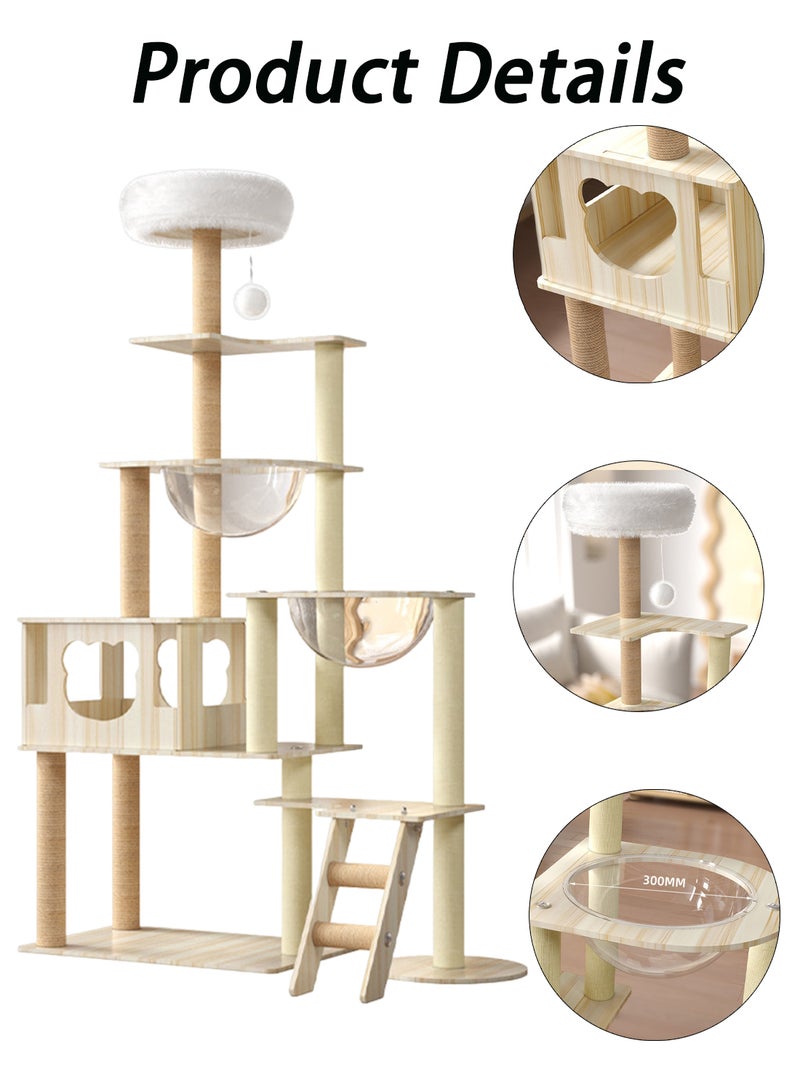 Kidle Wooden Pet Cat Climbing Frame Cat Tree Toy With Cat House Cat Jumping Platform Claw Scratching Post 60*40*165cm - Image 3