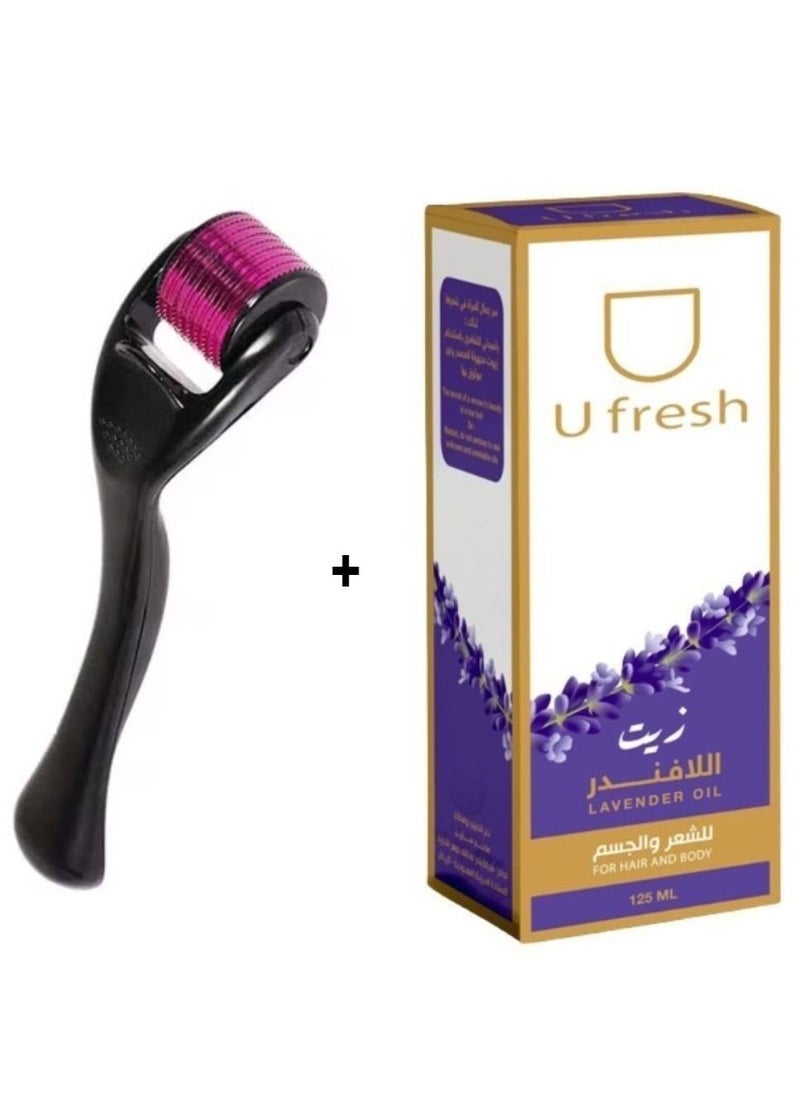 U fresh Lavender Oil For Hair and Body  125ml And with Needle Roller System Black  - Image 1