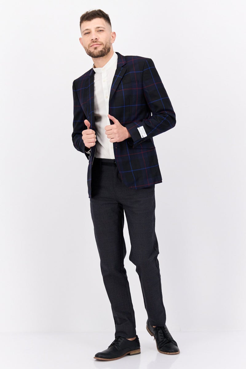 SELECTED Men Slim Fit Plaid Blazer Jacket, Navy - Image 4
