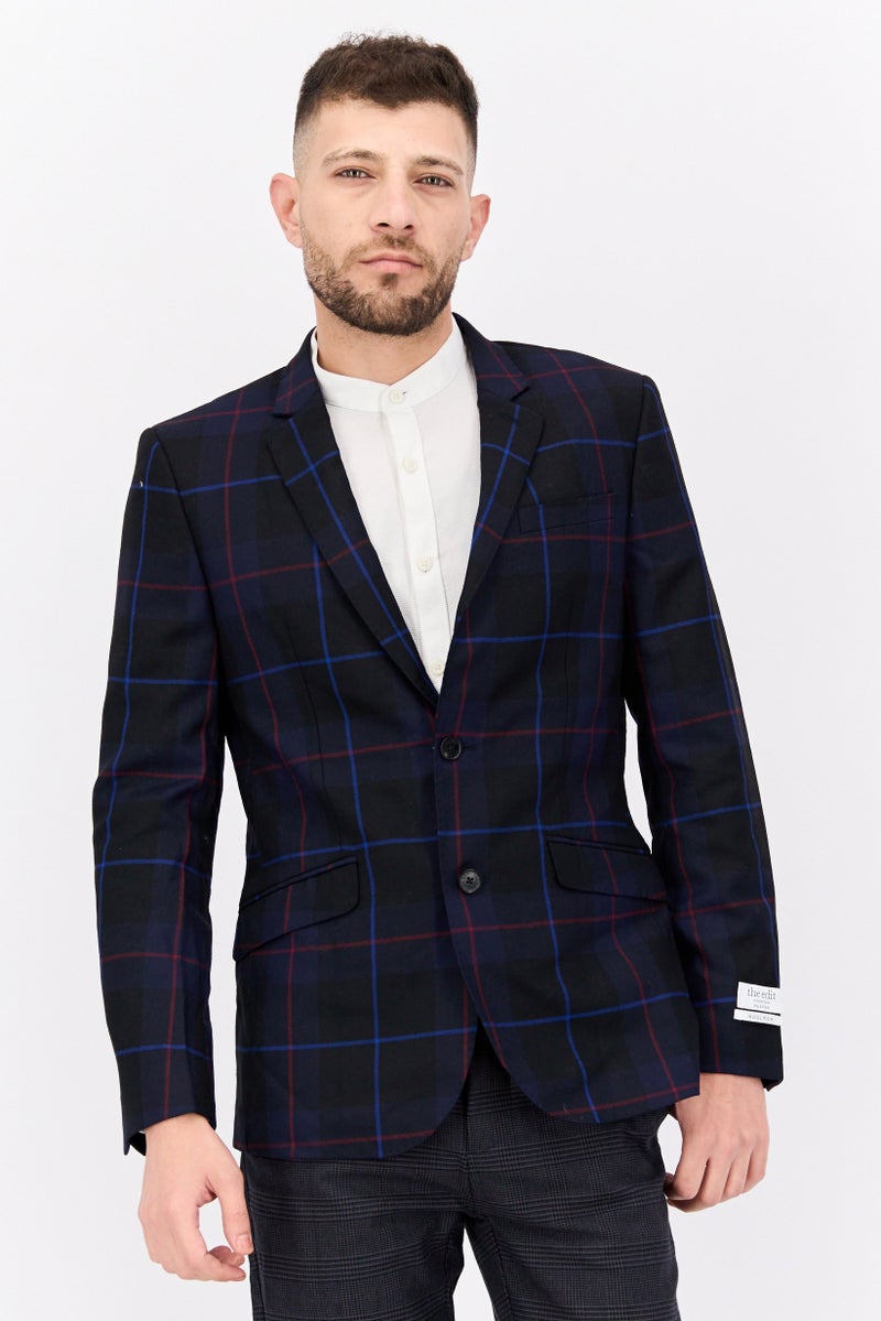 SELECTED Men Slim Fit Plaid Blazer Jacket, Navy - Image 1