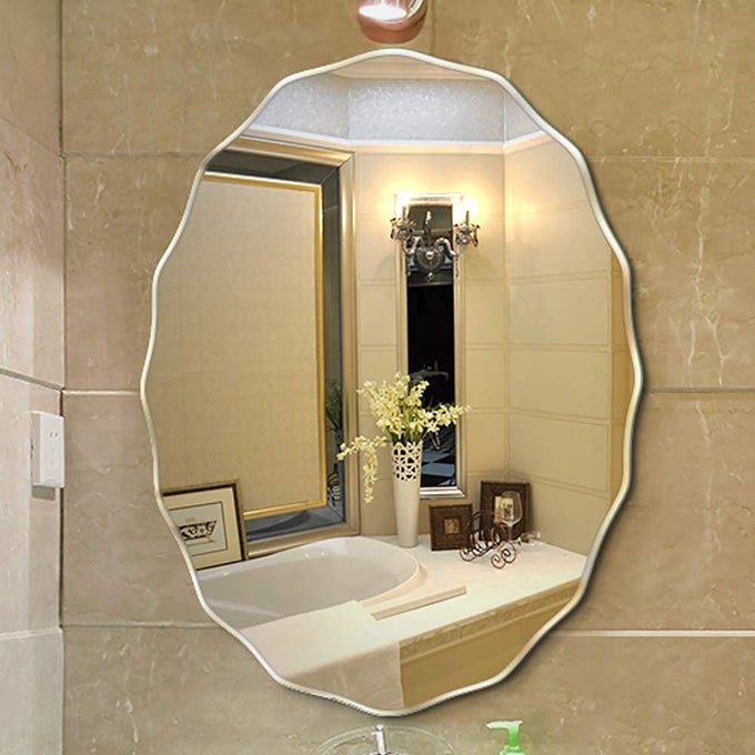 ASYMMETRICAL WALL MOUNTED MIRROR IRREGULAR WAVY MIRROR FOR BATHROOM LIVING ROOM BEDROOM ENTRYWAY ETC (SIZE 18X24 INCH) (18X24)
