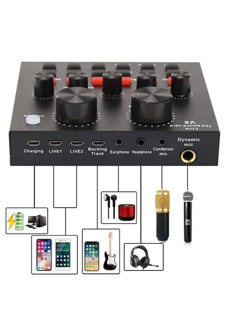 ELTRAZONE - Podcast Equipment Set, BM-800 Mic Kit with V8 Live Sound Card, Condenser PC Gaming Mic with Professional Audio Mixer, Prefect for Streaming, Computer, Singing, Youtube, Recording (BLACK) - Image 1