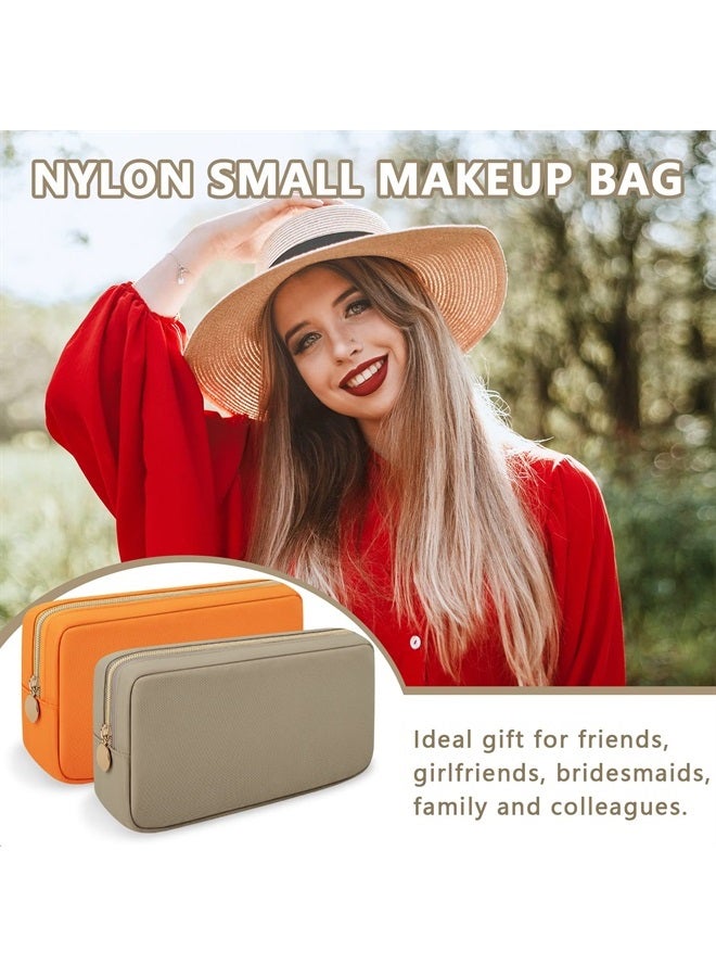 Iqimott Nylon Small Makeup Bag Cosmetic Zipper Pouch for Purse, Preppy Makeup Bag Compact Make up Pouch Toiletry Bag, Waterproof Zipper Purse Travel Coin Pouch Storage Bag for Women Girls Teens(Khaki) - Image 5