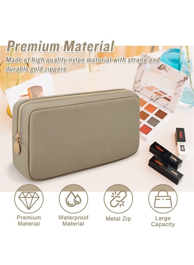 Iqimott Nylon Small Makeup Bag Cosmetic Zipper Pouch for Purse, Preppy Makeup Bag Compact Make up Pouch Toiletry Bag, Waterproof Zipper Purse Travel Coin Pouch Storage Bag for Women Girls Teens(Khaki) - Image 4