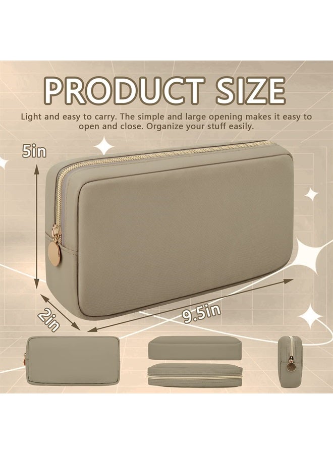 Iqimott Nylon Small Makeup Bag Cosmetic Zipper Pouch for Purse, Preppy Makeup Bag Compact Make up Pouch Toiletry Bag, Waterproof Zipper Purse Travel Coin Pouch Storage Bag for Women Girls Teens(Khaki) - Image 2