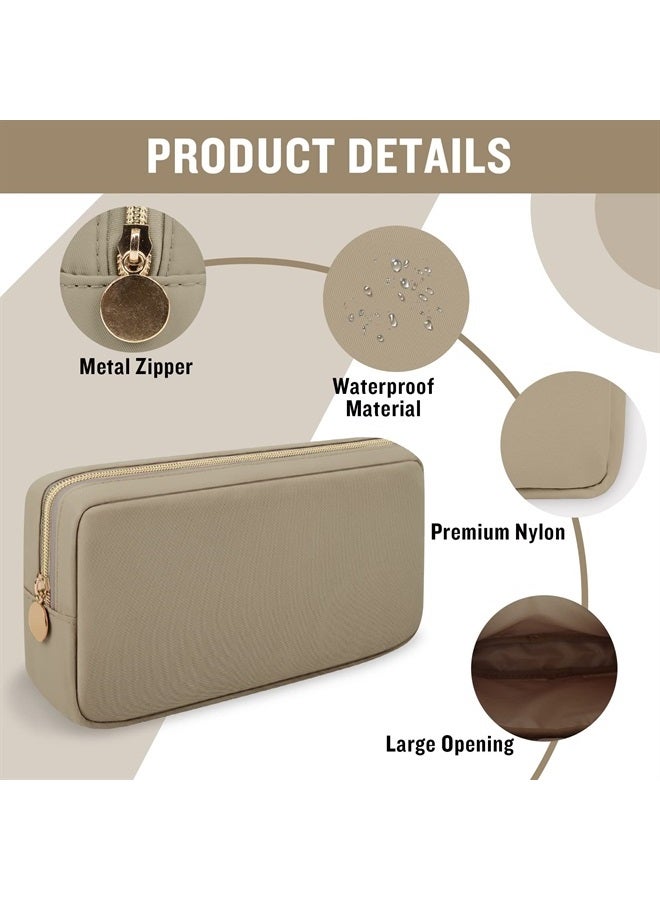 Iqimott Nylon Small Makeup Bag Cosmetic Zipper Pouch for Purse, Preppy Makeup Bag Compact Make up Pouch Toiletry Bag, Waterproof Zipper Purse Travel Coin Pouch Storage Bag for Women Girls Teens(Khaki) - Image 3