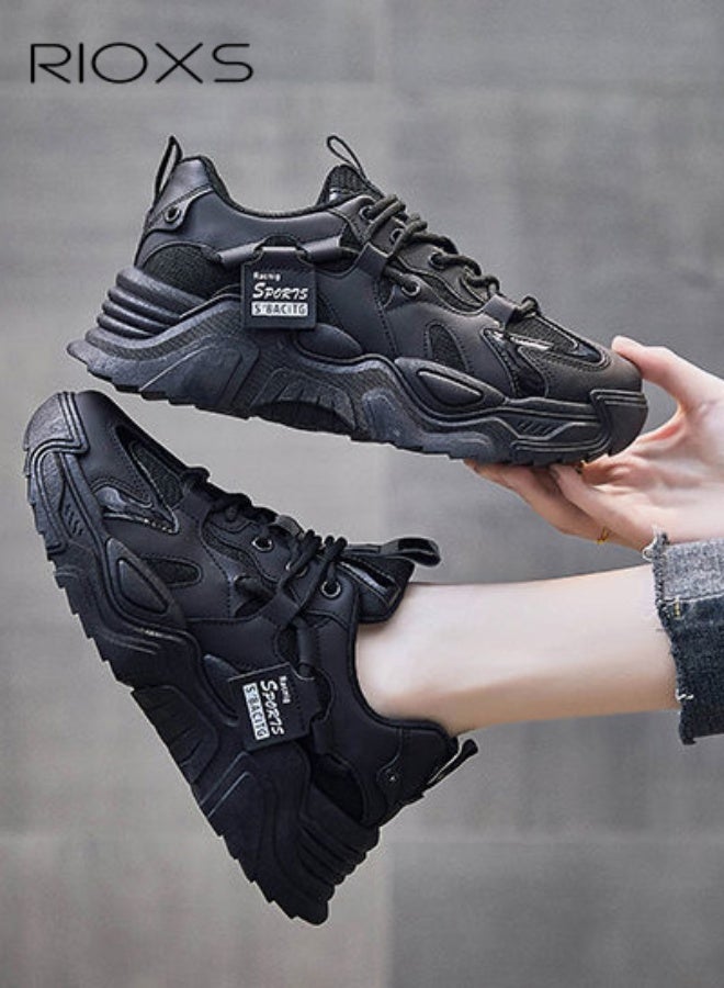 ريوكس أحذية أنثوية سميكة، أحذية بابا سميكة، أحذية كلاسيكية ذات أنثوية، وأحذية رياضية خفيفة، وأحذية رياضية خفيفة الوزن، وأحذية أنيقة، وأحذية أنيقة في الشوارع والأزياء، وأحذية تنس مريحة - Image 1