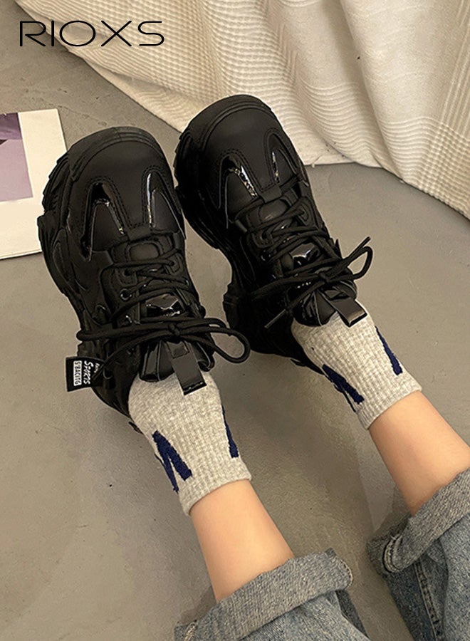 ريوكس أحذية أنثوية سميكة، أحذية بابا سميكة، أحذية كلاسيكية ذات أنثوية، وأحذية رياضية خفيفة، وأحذية رياضية خفيفة الوزن، وأحذية أنيقة، وأحذية أنيقة في الشوارع والأزياء، وأحذية تنس مريحة - Image 2