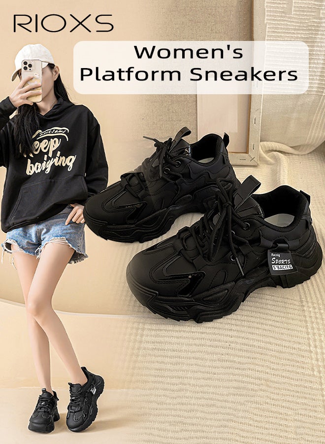 ريوكس أحذية أنثوية سميكة، أحذية بابا سميكة، أحذية كلاسيكية ذات أنثوية، وأحذية رياضية خفيفة، وأحذية رياضية خفيفة الوزن، وأحذية أنيقة، وأحذية أنيقة في الشوارع والأزياء، وأحذية تنس مريحة - Image 3