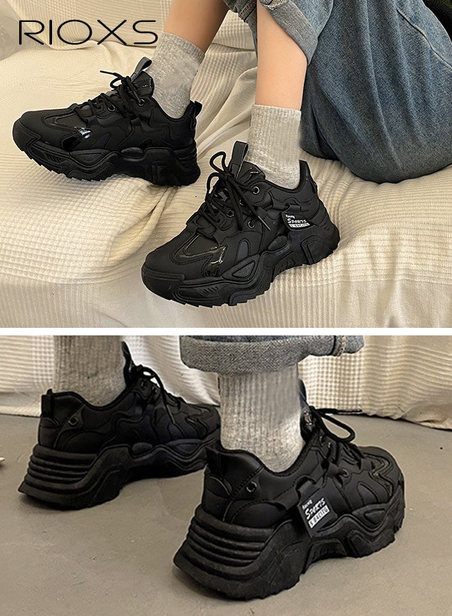ريوكس أحذية أنثوية سميكة، أحذية بابا سميكة، أحذية كلاسيكية ذات أنثوية، وأحذية رياضية خفيفة، وأحذية رياضية خفيفة الوزن، وأحذية أنيقة، وأحذية أنيقة في الشوارع والأزياء، وأحذية تنس مريحة - Image 5