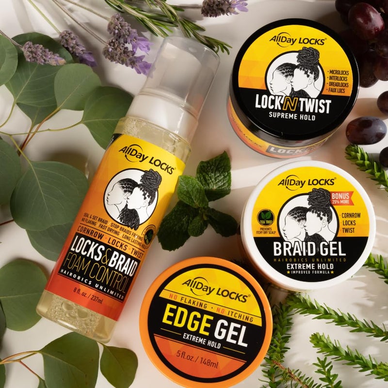 AllDay Locks Braid Foam (8 oz) | Long Lasting Mousse for Style & Shine | No Frizz or Fraying | Tea Tree, Lavender, Peppermint Oil | Moisturize & Seal Braids, Locks, Twists, Cornrows | 8 oz - Image 4