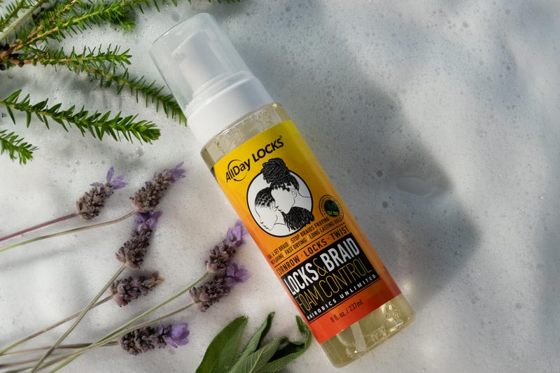 AllDay Locks Braid Foam (8 oz) | Long Lasting Mousse for Style & Shine | No Frizz or Fraying | Tea Tree, Lavender, Peppermint Oil | Moisturize & Seal Braids, Locks, Twists, Cornrows | 8 oz - Image 3