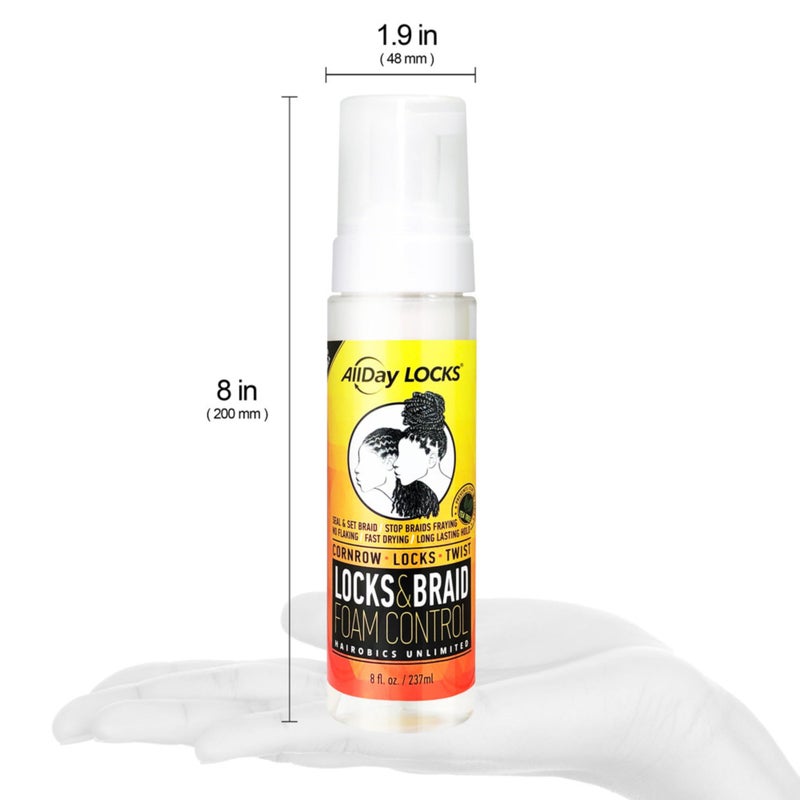 AllDay Locks Braid Foam (8 oz) | Long Lasting Mousse for Style & Shine | No Frizz or Fraying | Tea Tree, Lavender, Peppermint Oil | Moisturize & Seal Braids, Locks, Twists, Cornrows | 8 oz - Image 2