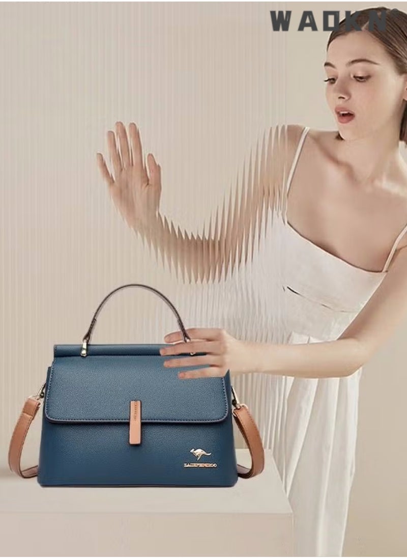 WAOKN Texture Shoulder Crossbody Bag Fashion Elegant Exquisite Multi-pocket Charm High-Quality Fabric Large Capacity Handbag for Women/Mother/Girl Friend Gift Soft Leather Waterproof Fashion Handbag Blue  - Image 4