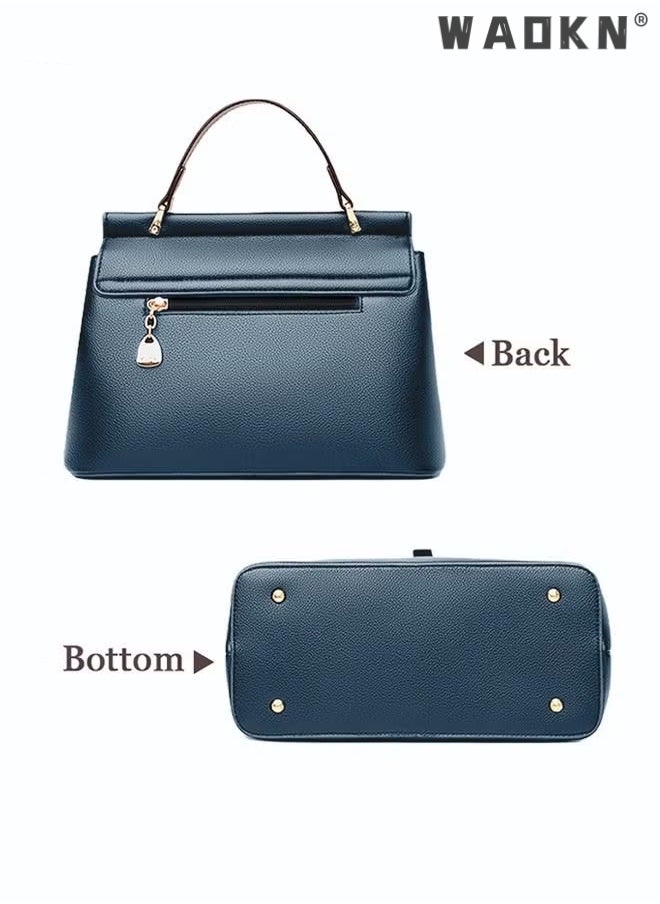 WAOKN Texture Shoulder Crossbody Bag Fashion Elegant Exquisite Multi-pocket Charm High-Quality Fabric Large Capacity Handbag for Women/Mother/Girl Friend Gift Soft Leather Waterproof Fashion Handbag Blue  - Image 2