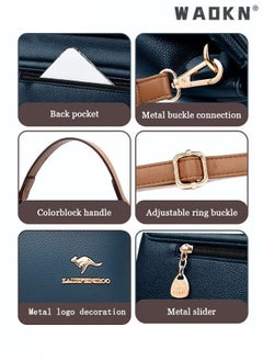 WAOKN Texture Shoulder Crossbody Bag Fashion Elegant Exquisite Multi-pocket Charm High-Quality Fabric Large Capacity Handbag for Women/Mother/Girl Friend Gift Soft Leather Waterproof Fashion Handbag Blue  - Image 5
