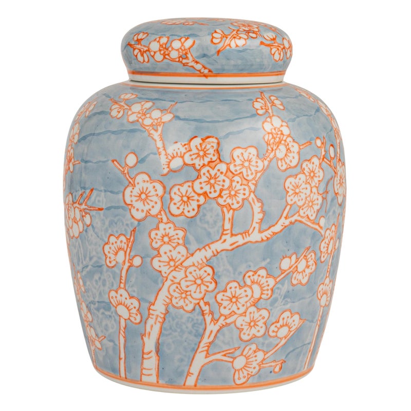 Creative Co-Op Decorative Ceramic Ginger Jar with Lid, Blue and Orange - Image 5