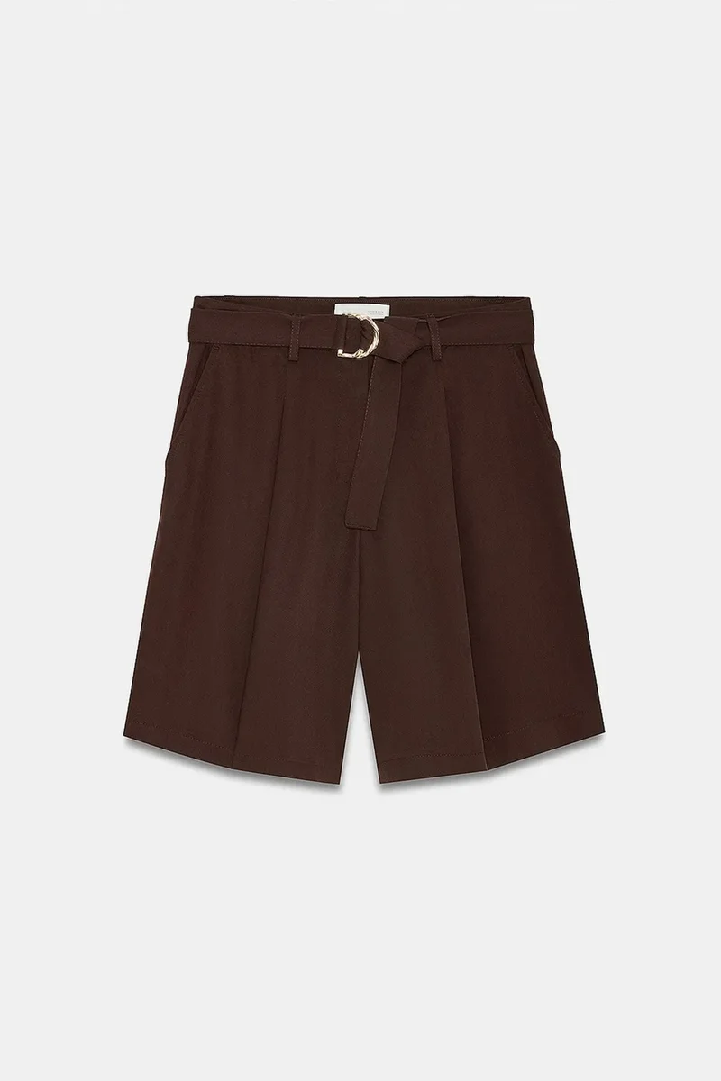 ديلفين DILVIN Women's High-waist Belted Wide-leg Shorts