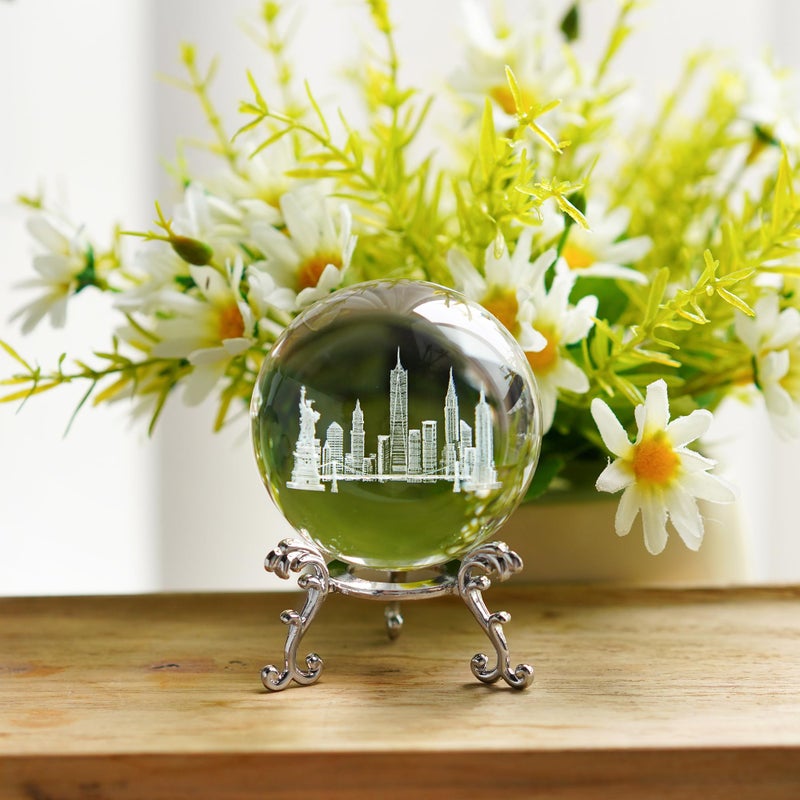 ZEERSHEE 2.3in 3D Laser Engraved Crystal Ball Featuring Statue of Liberty, Golden Gate Bridge, and U.S. Capitol with Stand Decorative Sphere Travel Souvenirs Gifts for Women Men Friends - Image 5