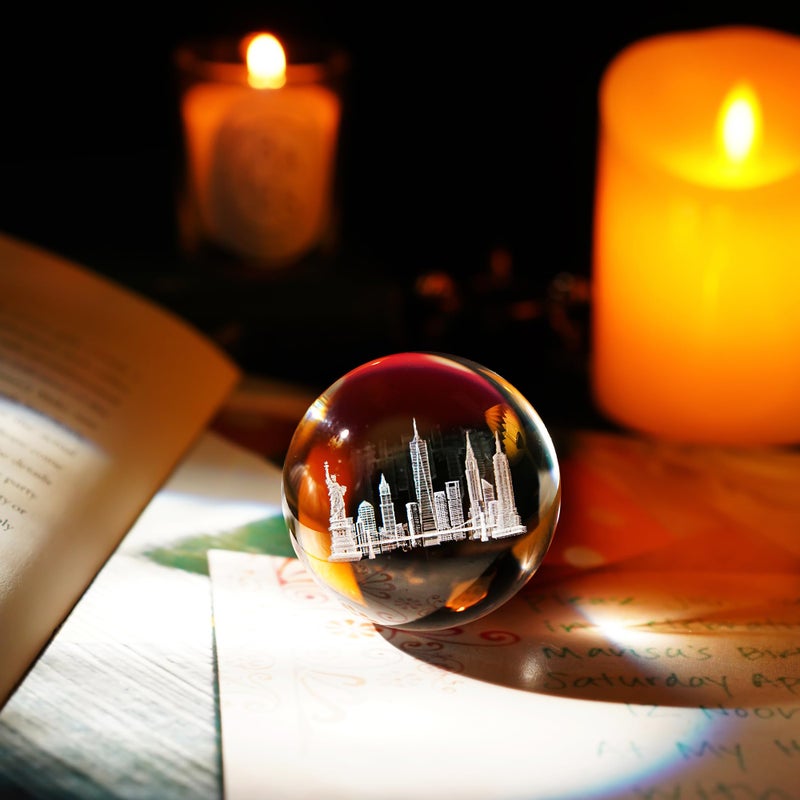 ZEERSHEE 2.3in 3D Laser Engraved Crystal Ball Featuring Statue of Liberty, Golden Gate Bridge, and U.S. Capitol with Stand Decorative Sphere Travel Souvenirs Gifts for Women Men Friends - Image 2