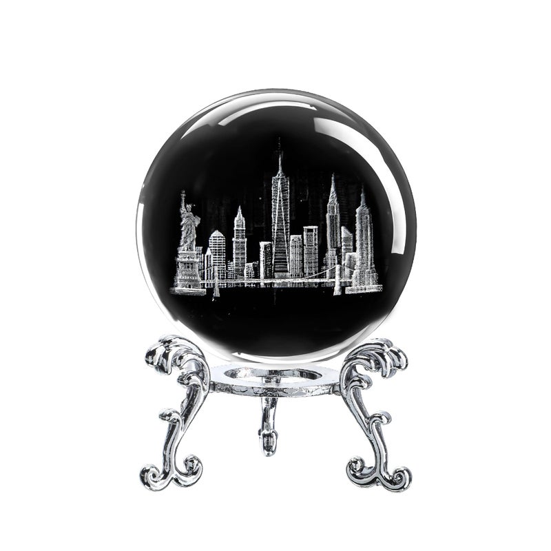 ZEERSHEE 2.3in 3D Laser Engraved Crystal Ball Featuring Statue of Liberty, Golden Gate Bridge, and U.S. Capitol with Stand Decorative Sphere Travel Souvenirs Gifts for Women Men Friends - Image 1