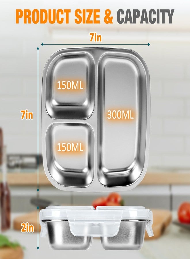 RAOOKIF 2 Pack Stainless Steel Snack Containers with Lids, 3-Compartment Leak-Proof Food Storage Containers, 20 oz Reusable Grab-and-Go Bento Box for School, Home, Office, and Camping, Dishwasher-Safe - Image 2