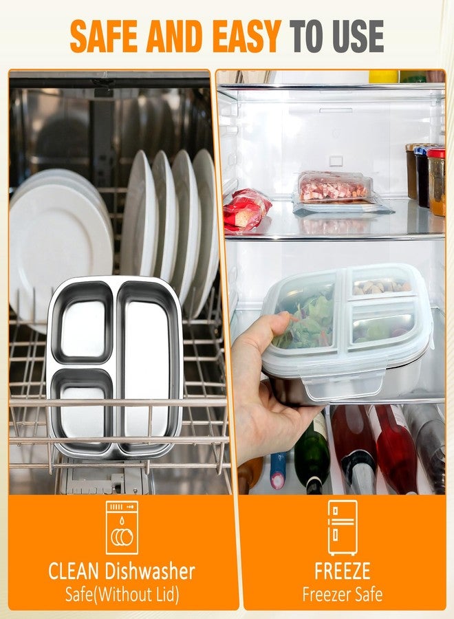RAOOKIF 2 Pack Stainless Steel Snack Containers with Lids, 3-Compartment Leak-Proof Food Storage Containers, 20 oz Reusable Grab-and-Go Bento Box for School, Home, Office, and Camping, Dishwasher-Safe - Image 5