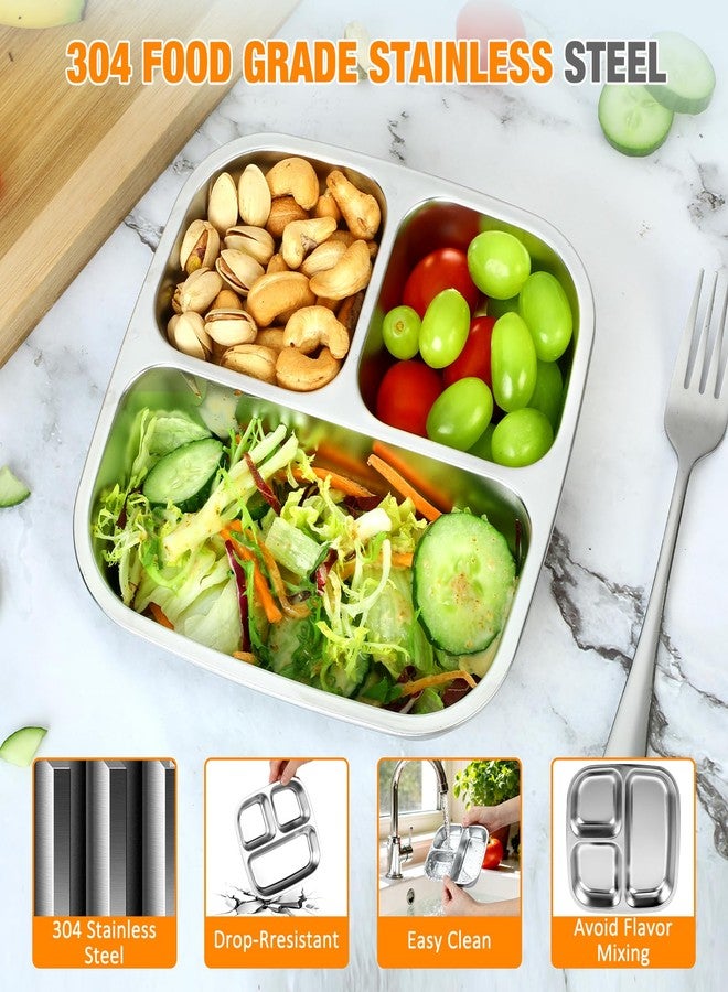 RAOOKIF 2 Pack Stainless Steel Snack Containers with Lids, 3-Compartment Leak-Proof Food Storage Containers, 20 oz Reusable Grab-and-Go Bento Box for School, Home, Office, and Camping, Dishwasher-Safe - Image 3